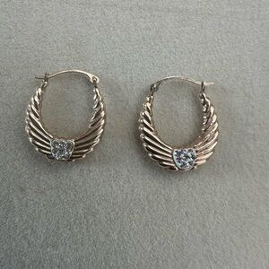 10k gold  angel wings Hoop Earrings